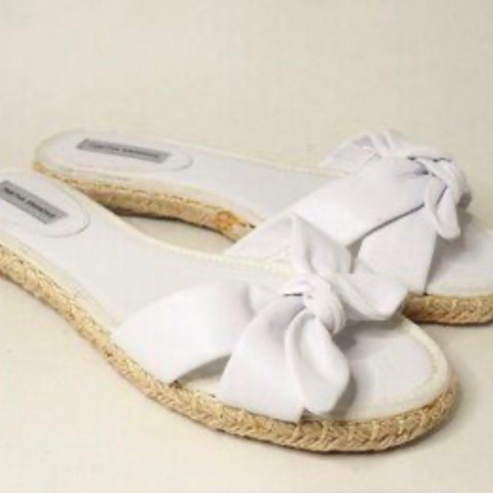 Tabitha Simmons Heli White Leather Bow Espadrille Slide Sandal